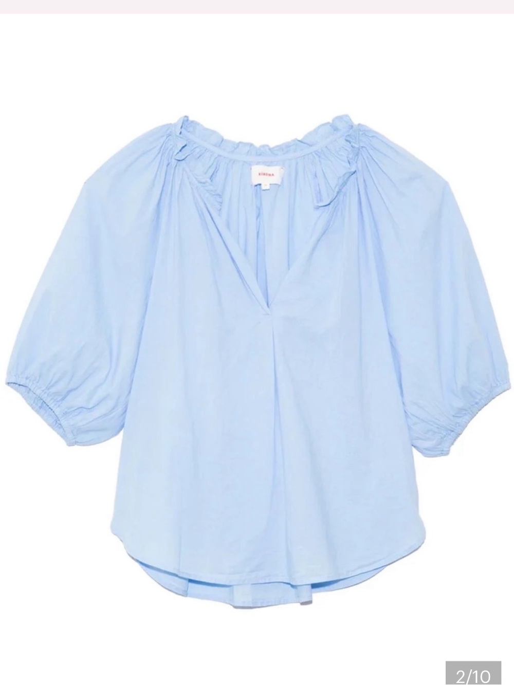 Xirena Jules Blue Bubble Balloon Puff Sleeve Ruffle V-Neck Blouse Extra Small